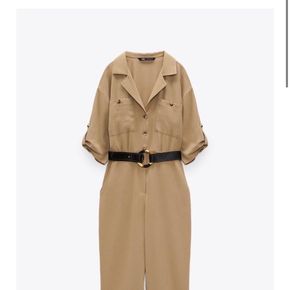 Zara Tan Jumpsuit with Belt - Picture 5 of 9